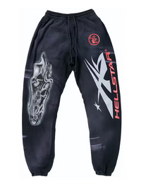 Hellstar Airbrushed Skull Closed Elastic Bottom Sweatpants Midnight Dye Black