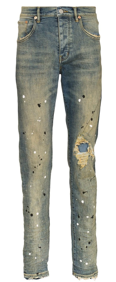 PURPLE BRAND Indigo Mid Rise Destroy Paint Jeans