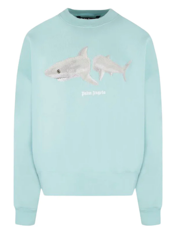Palm Angels Shark Crewneck Sweater Light Blue/White
