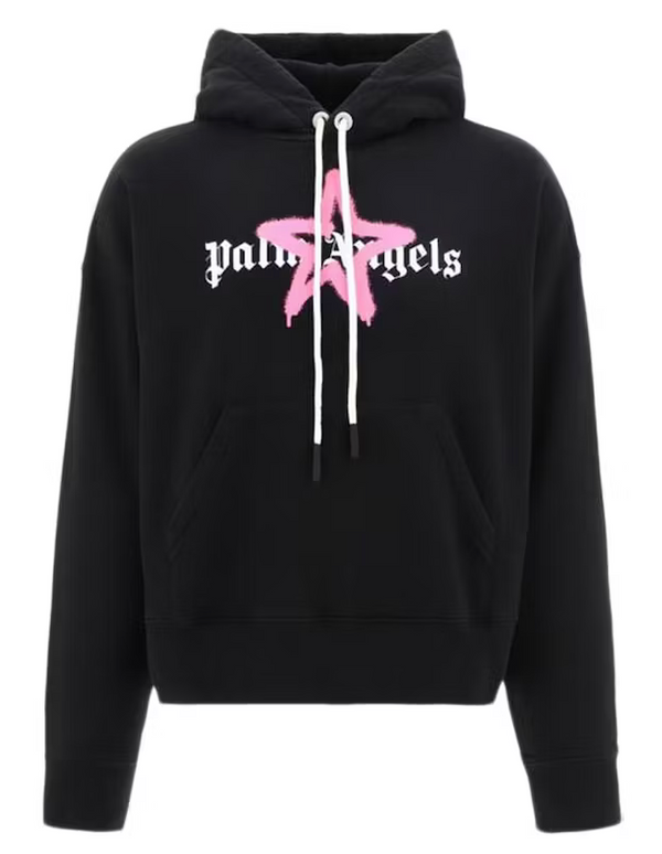 Palm Angels Star Sprayed Logo Hoodie Black/Pink