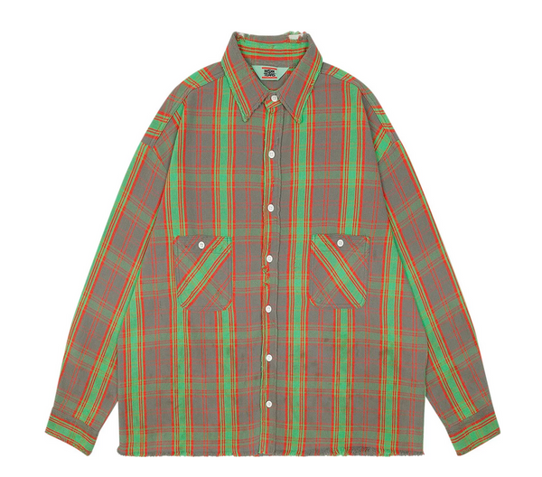 Saint Michael Denim Tears Flannel Shirt 'Green/Red'