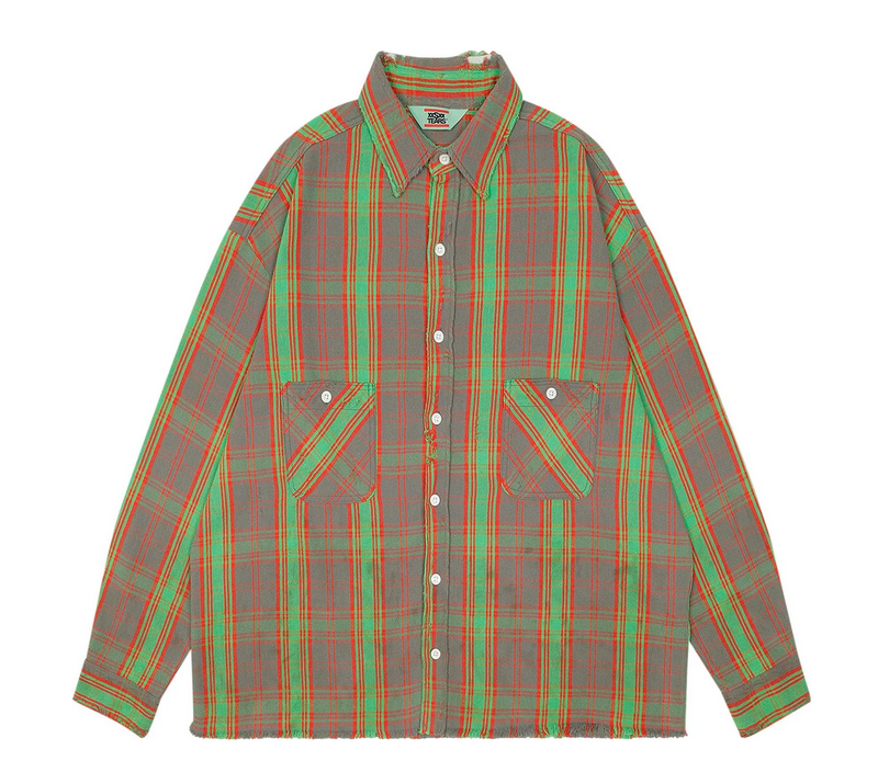 Saint Michael Denim Tears Flannel Shirt 'Green/Red'