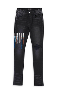 NWT Amiri PAINT DRIP LOGO JEAN Aged Black Straight-Fit Jeans