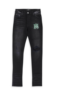 NWT Amiri WATERCOLOR LOGO JEAN Aged Black Straight-Fit Jeans