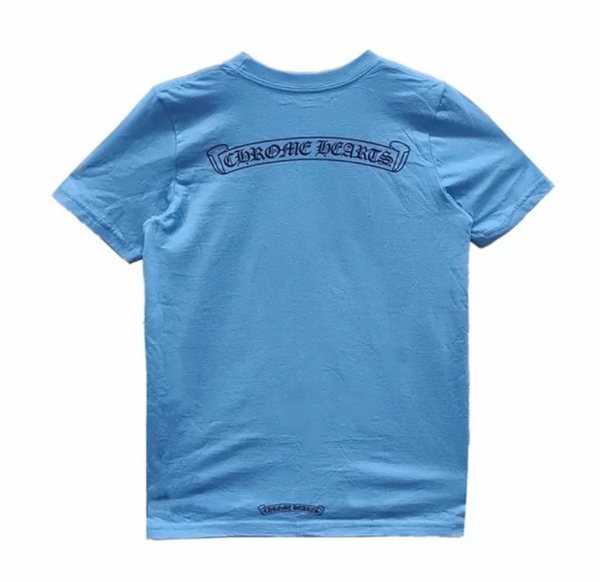 Chrome Hearts Scroll Label Blue T-Shirt Tee For Kids