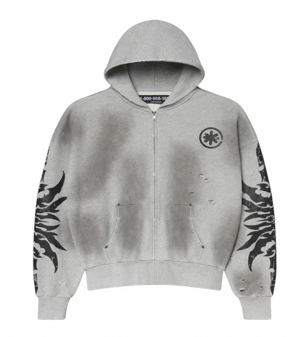 LostShdws Complex Con Exclusive Acid Wash Zip Up Hoodie Grey