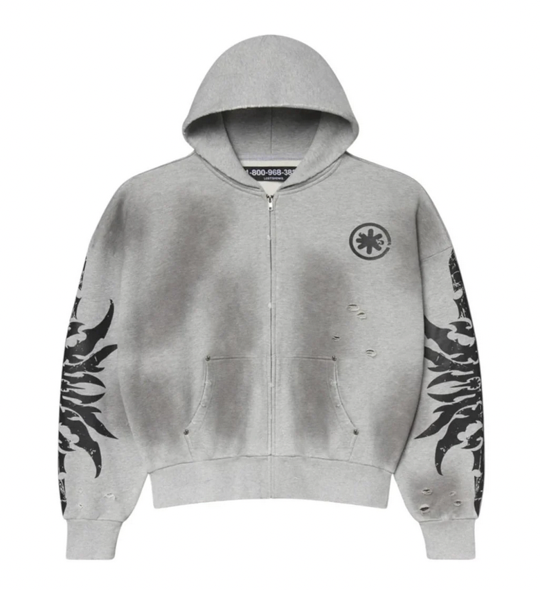 LostShdws Complex Con Exclusive Acid Wash Zip Up Hoodie Grey