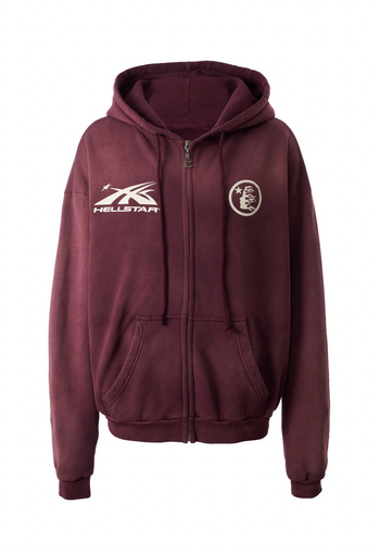 Hellstar Mirror Face Zip-Up Hoodie Burgandy