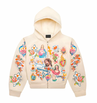 Righteous "Risen King" Cropped Zip Up Hoodie (Cream)