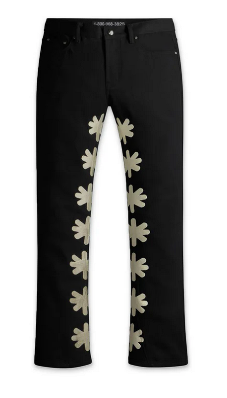 Bone on black sun logo denim