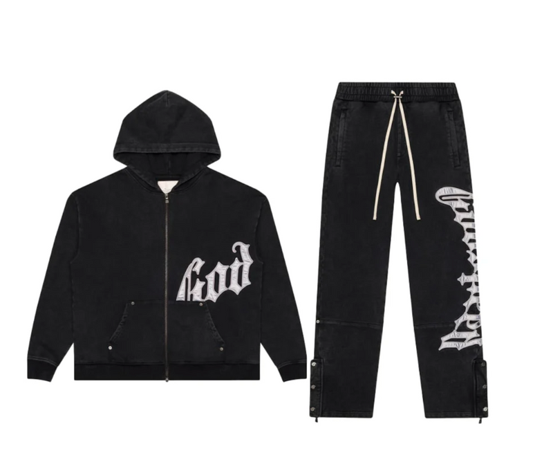 Godspeed OG Logo Sweatsuit V2 'Black Wash Silver Satin'