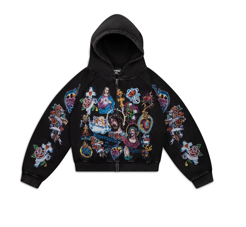 We Are Righteous "Risen King" Cropped Zip (Black)