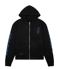 Chrome Hearts Vertical Logo Zip Up Thermal Hoodie Black Blue