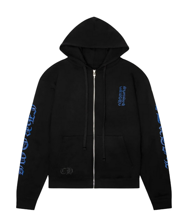 Chrome Hearts Vertical Logo Zip Up Thermal Hoodie Black Blue