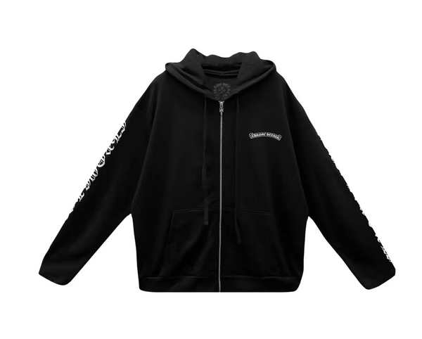 Chrome Hearts Scroll Logo Zip Up Hoodie 'Black'