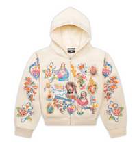 "Risen King" Cropped Zip Up (Cream)