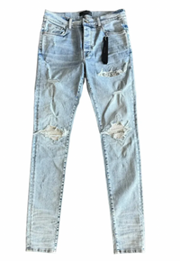 Amiri Light Indigo & White Bandana Patch MX1 Jeans