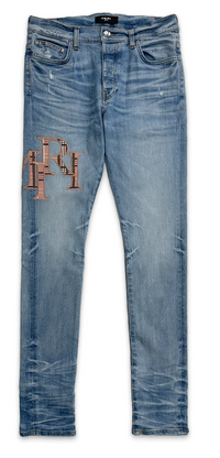 Amiri Plaid Staggered Logo Jeans Perfect Indigo