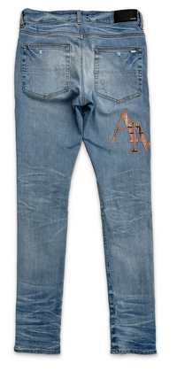 Amiri Plaid Staggered Logo Jeans Perfect Indigo
