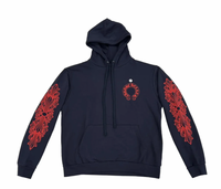 Chrome Hearts Navy/Red Horseshoe Floral Sleeve Pullover Hoodie