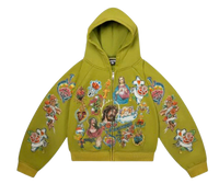 We Are Righteous Risen King Cropped Zip-Up Hoodie Green