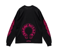 Chrome Hearts Pink Horseshoe Black Long Sleeve Tee