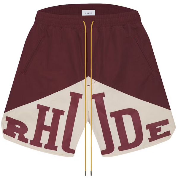 Maroon White Rhude Logo Print Yachting Shorts