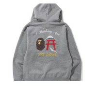 Bape Embroidery Relaxed Pullover Hoodie Grey