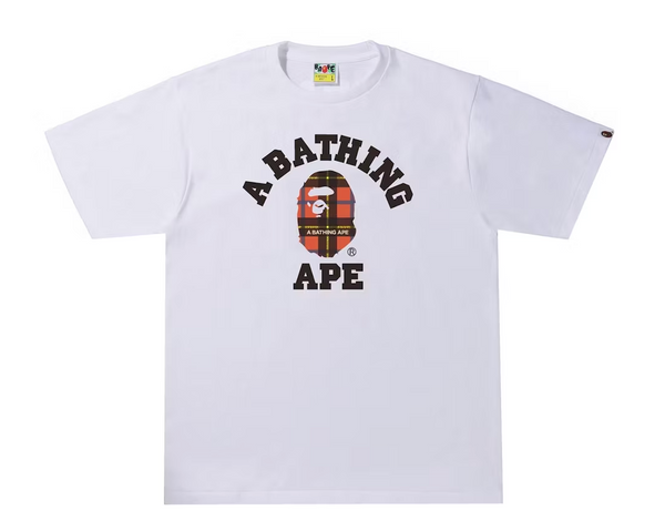 BAPE Logo Check College Tee White/Red