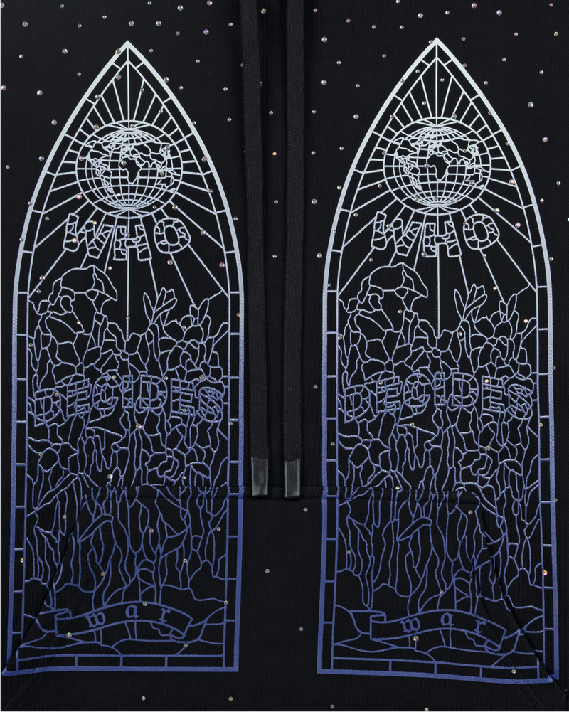 Who Decides War Rhinestone Hooded Pullover Coal