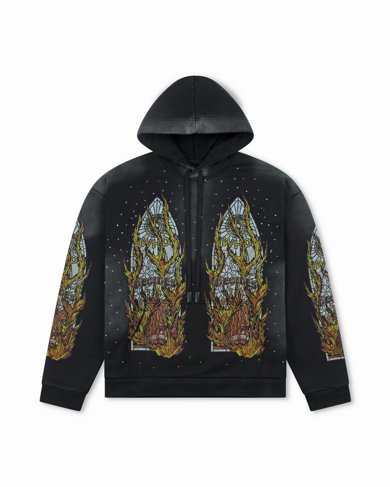 Who Decides War Faded Flame Glass Hooded Pullover Coal