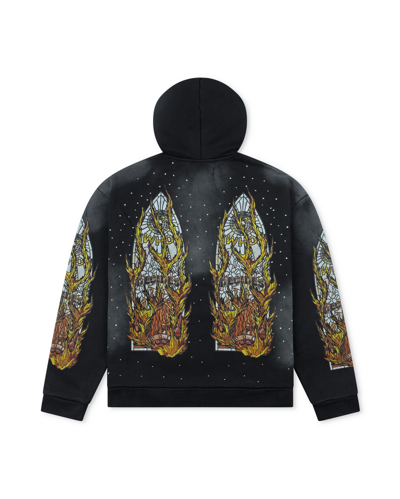 Who Decides War Faded Flame Glass Hooded Pullover Coal