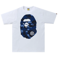 Bape Color Camo Big Head Ape Head White & Blue Tee