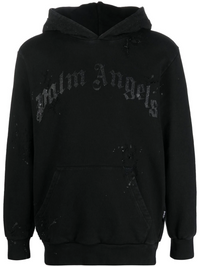 PALM ANGELS Black Cotton Glitter Logo Hoodie Sweatshirt