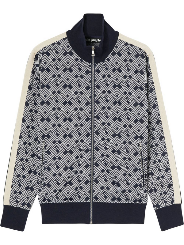 PALM ANGELS Navy Blue Jaquard Zip Up Track Jacket