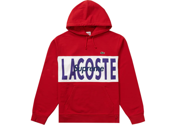 Supreme LACOSTE Logo Panel Hooded Sweatshirt Red